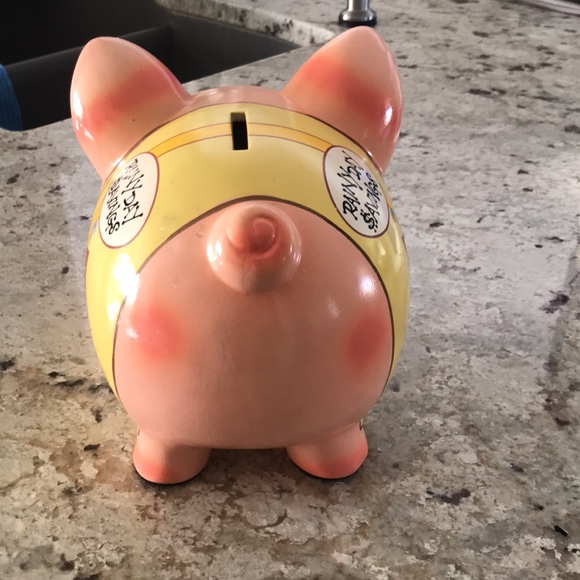 Yellow Piggy Bank with Red Umbrella Design - Picture 2 of 8